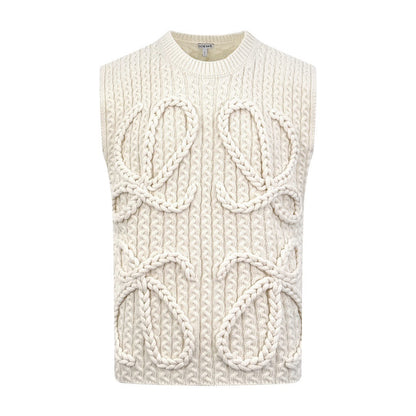 Loewe Anagram Cable-Knit Wool Vest "White"