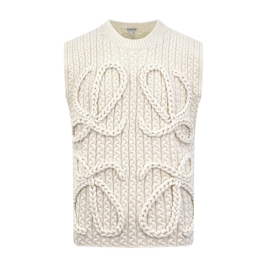 Loewe Anagram Cable-Knit Wool Vest "White"