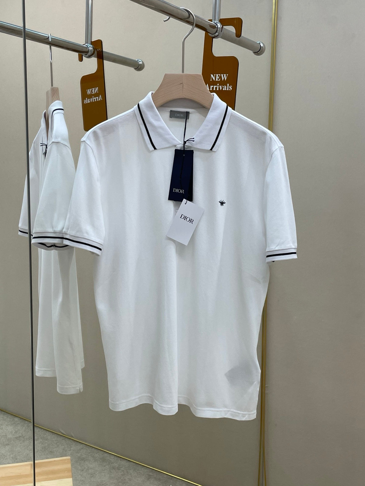 Dior Bee Embroidered Polo Shirt "White Cotton Mesh Fabric"