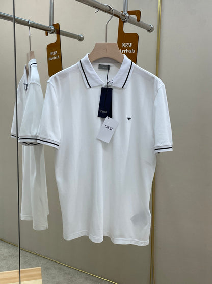 Dior Bee Embroidered Polo Shirt "White Cotton Mesh Fabric"