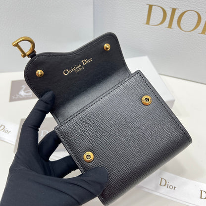 Dior Saddle Lotus Wallet Black Goatskin