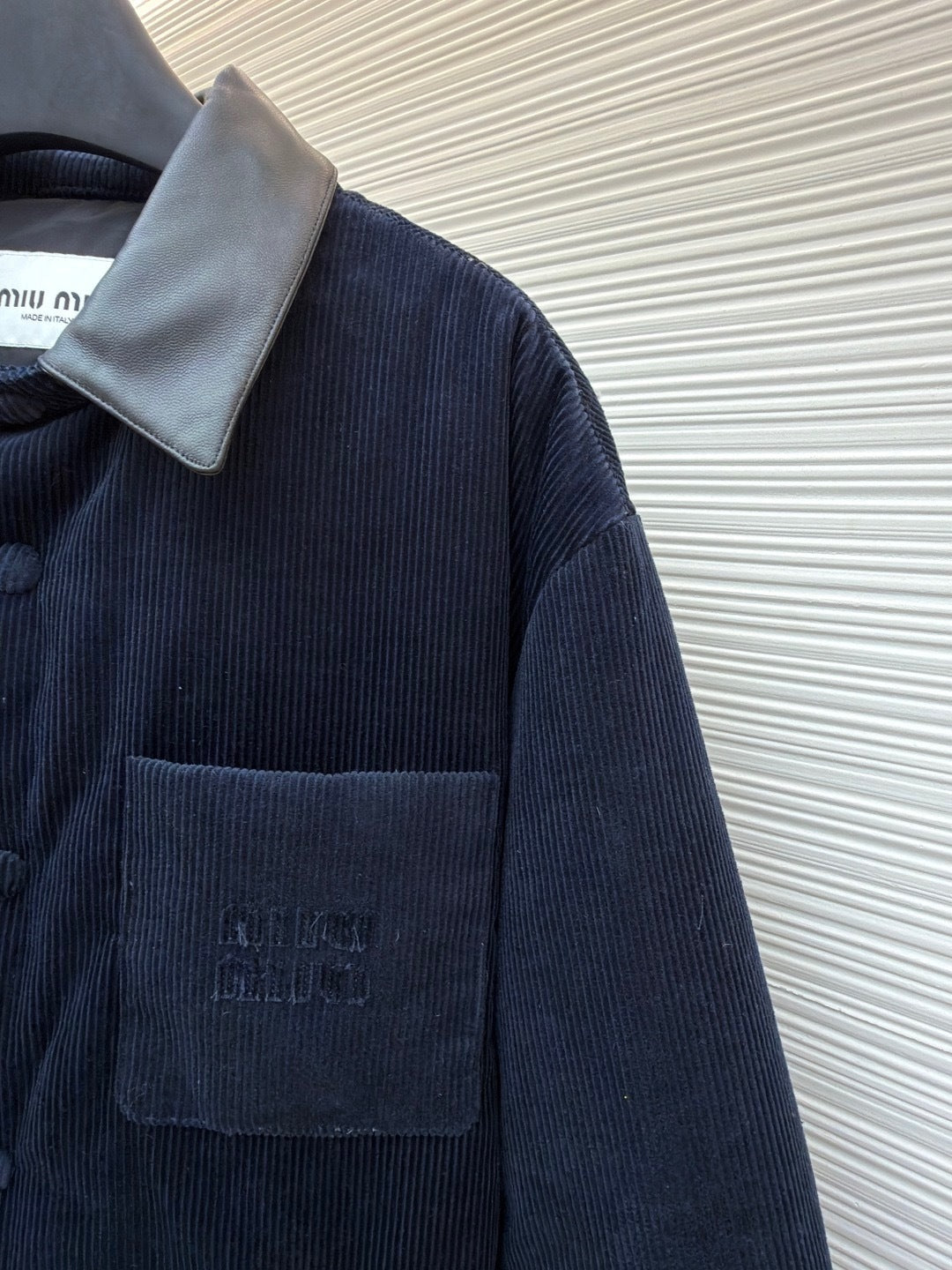 Miu Miu Corduroy and Nappa Leather Down Jacket "Navy"