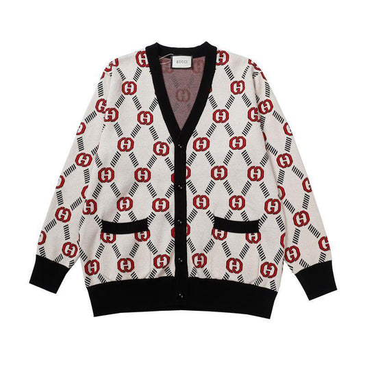 Gucci Cardigan "Beige-Black-Red"