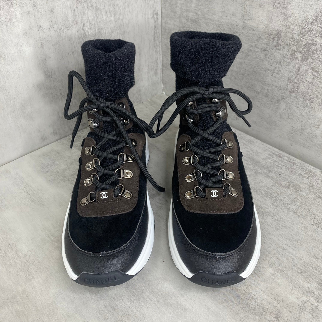 Chanel Interlocking CC Sock Sneakers "Black-Brown-White"