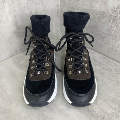 Chanel Interlocking CC Sock Sneakers "Black-Brown-White"