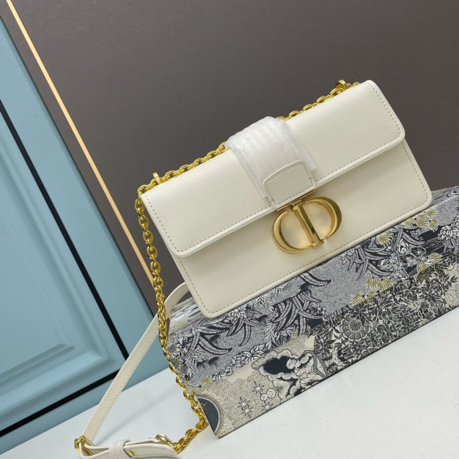 Dior 30 Montaigne East-West Bag with Chain "Latte Calfskin"