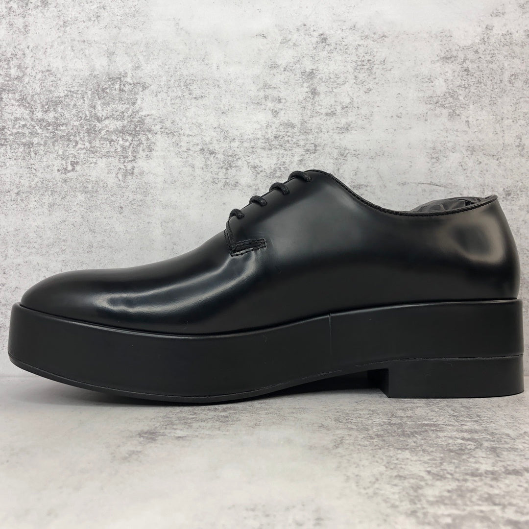 Prada Brushed Leather Derby Shoes "Black"