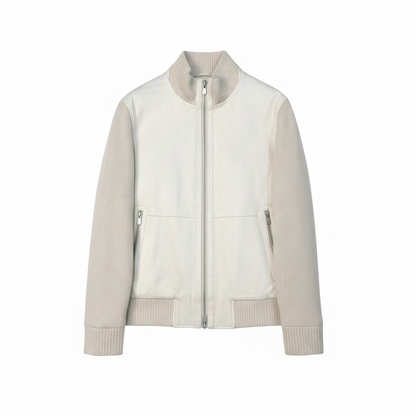 Brunello Cucinelli Suede and Wool Knit Bomber Jacket "Ivory"