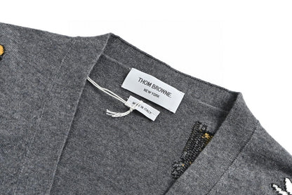 Thom Browne 4-Bar Bees and Birds Cardigan "Grey"