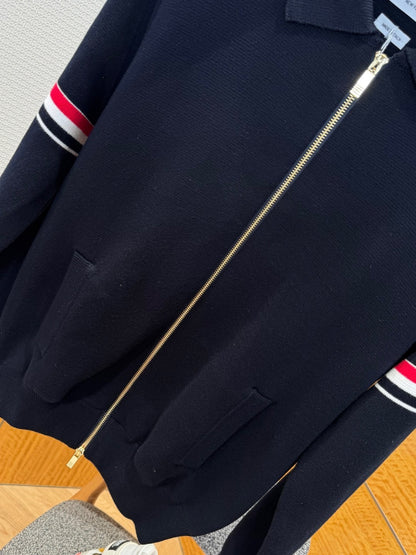 Thom Browne RWB Stripe Zipped Cardigan "Navy Blue"