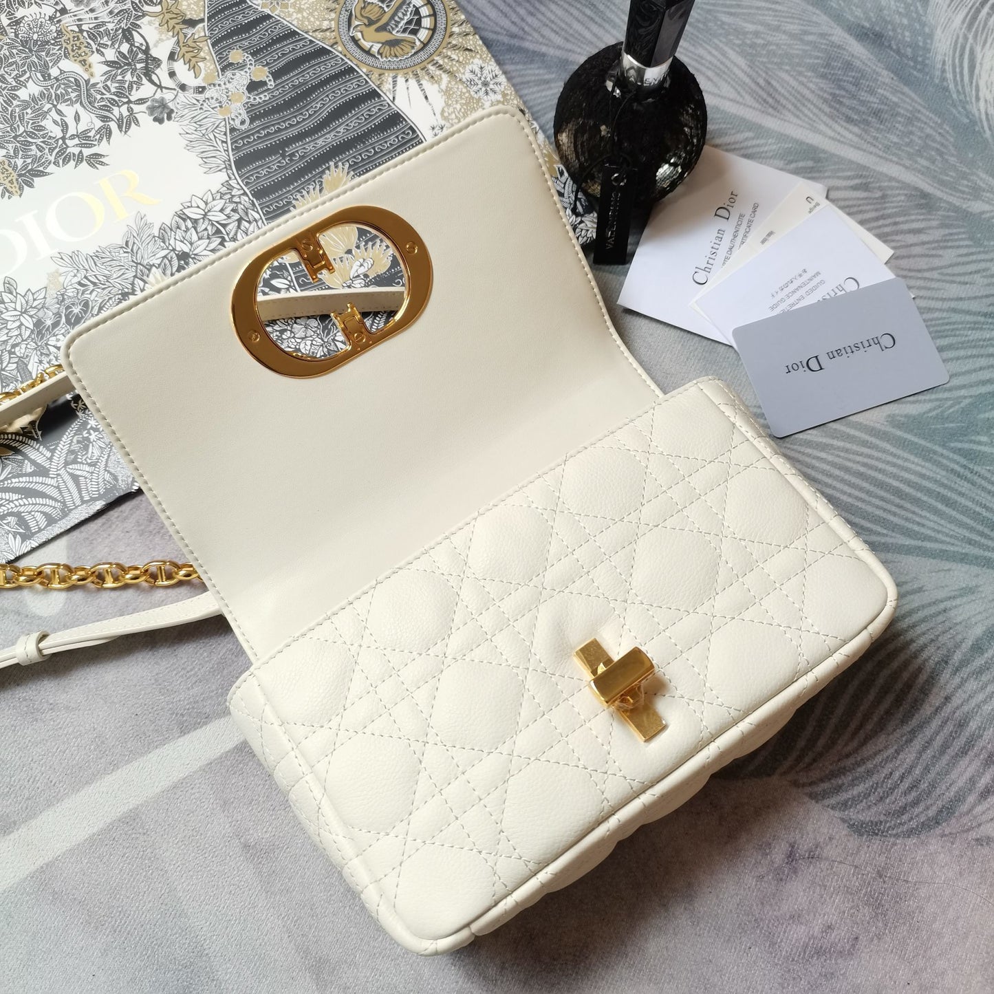 Dior Small Dior Caro Bag "Ivory Supple Cannage Calfskin"