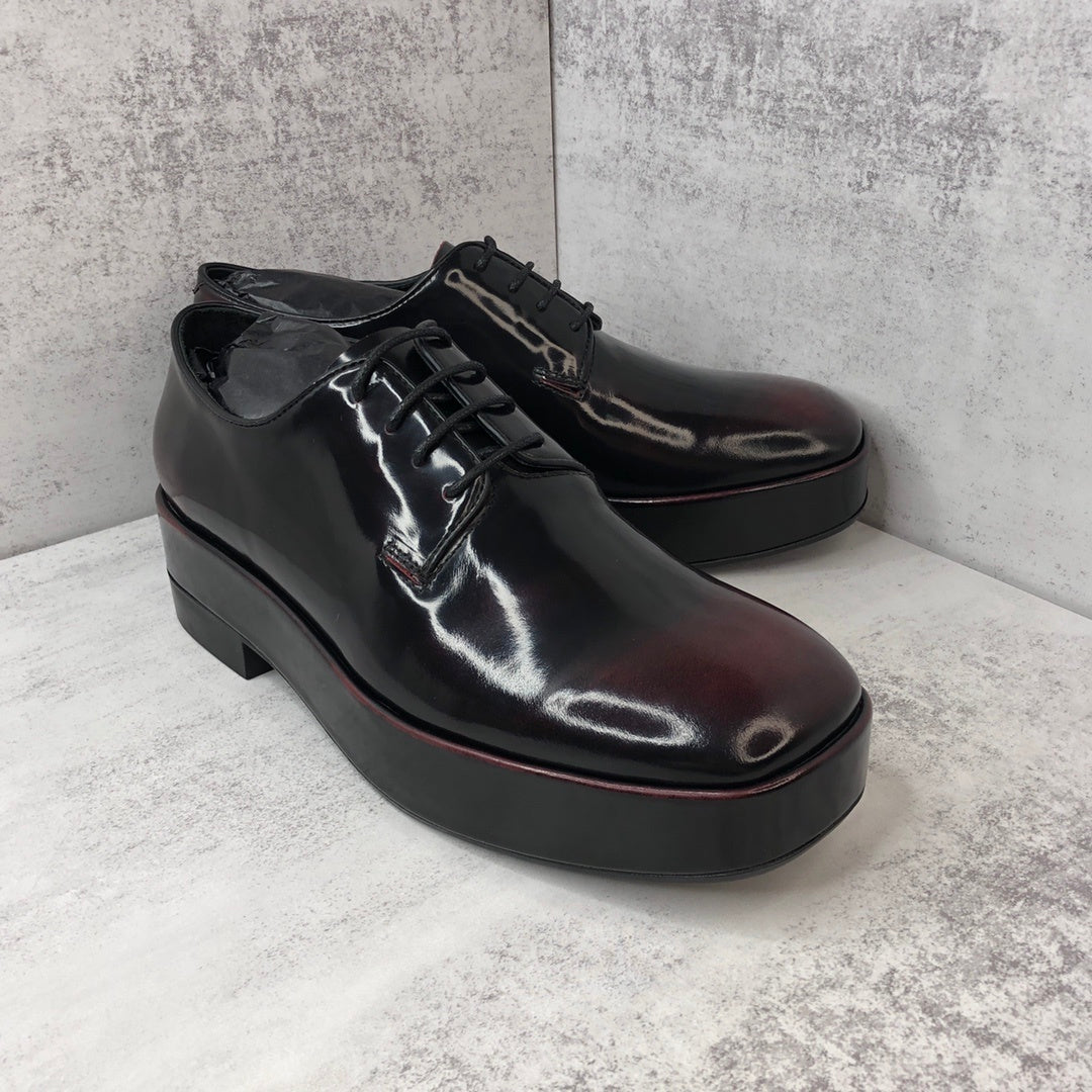 Prada Brushed Leather Derby Shoes "Red-Black"