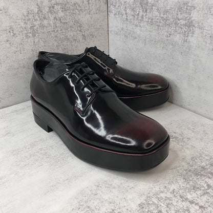 Prada Brushed Leather Derby Shoes "Red-Black"