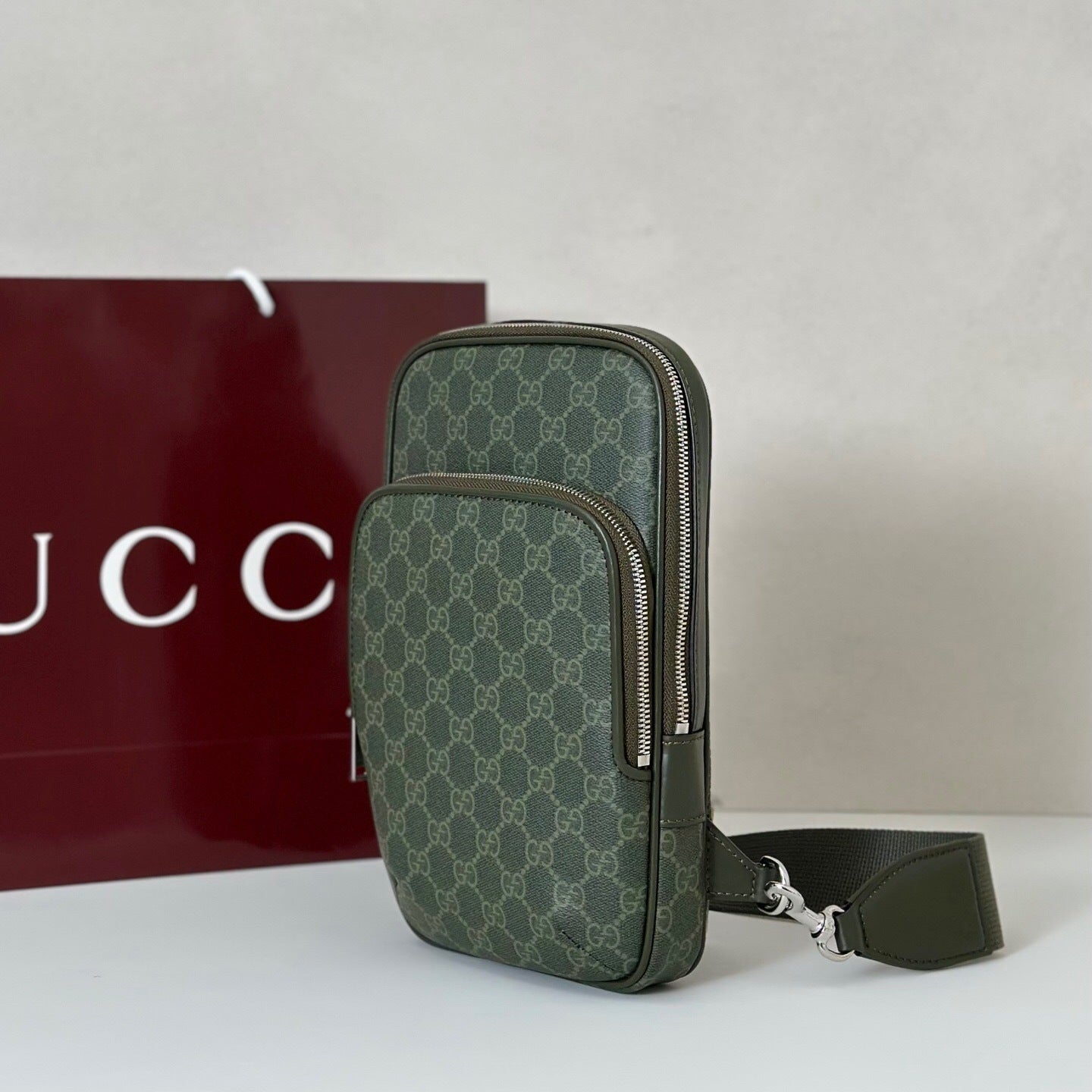 Gucci GG Monogram Small Slingbag "Forest Green GG Fabric"