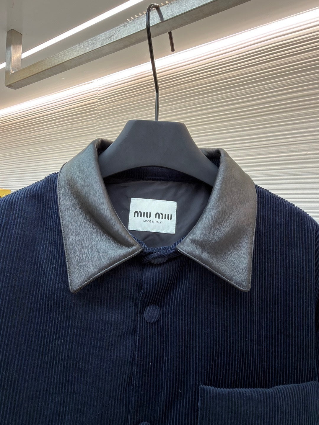 Miu Miu Corduroy and Nappa Leather Down Jacket "Navy"