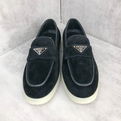 Prada Logo-Plaque Suede Loafers "Black"