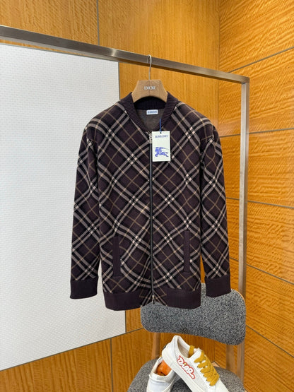 Burberry Check Wool Cashmere Bomber Jacket "Truffle Brown"