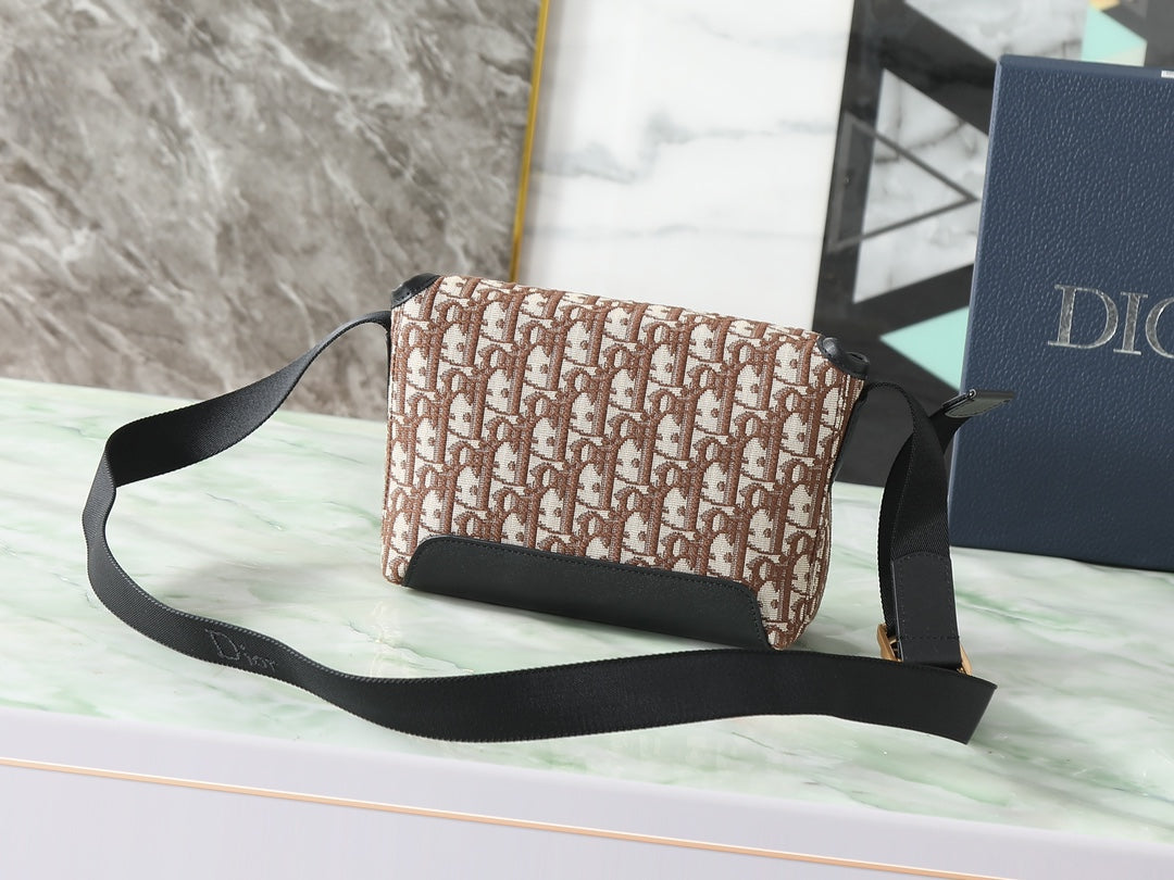 Dior Jett Mini Messenger Bag with Flap "Dior Oblique in Brown Jacquard"