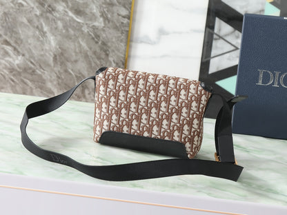 Dior Jett Mini Messenger Bag with Flap "Dior Oblique in Brown Jacquard"