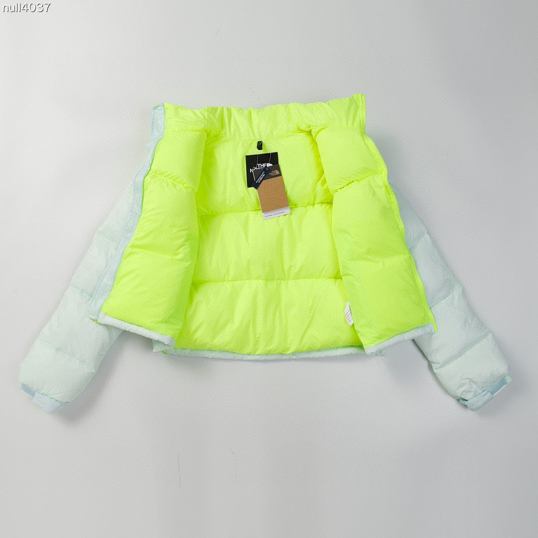The North Face Nuptse Short Down Jacket "White-Neon Yellow"