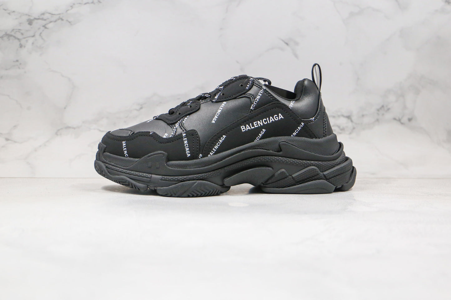 Balenciaga Triple S "Black-White All Over Logo"