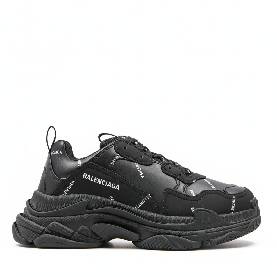 Balenciaga Triple S "Black-White All Over Logo"