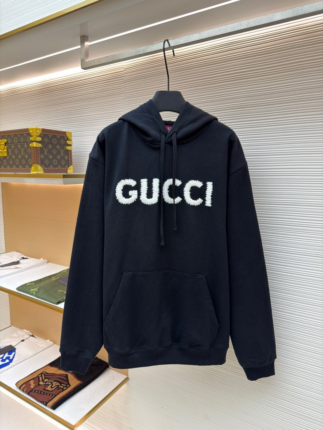 Gucci Embroidered Logo Hoodie "Black"