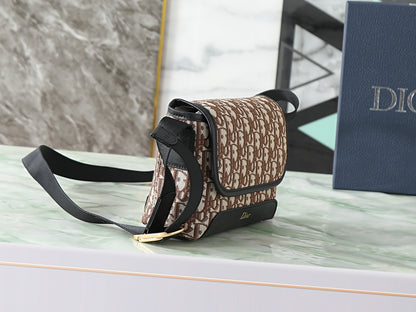 Dior Jett Mini Messenger Bag with Flap "Dior Oblique in Brown Jacquard"