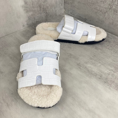 Hermes Chypre Sandals "White Crocodile Pattern"