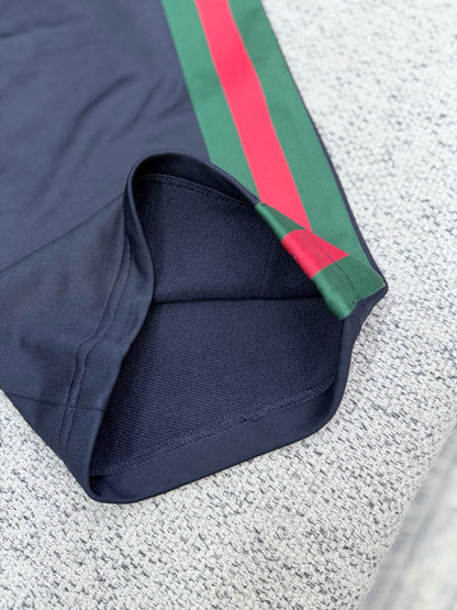 Gucci Silk Cotton Sportswear Pants with Web "Dark Blue"