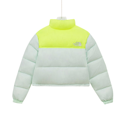 The North Face Nuptse Short Down Jacket "White-Neon Yellow"