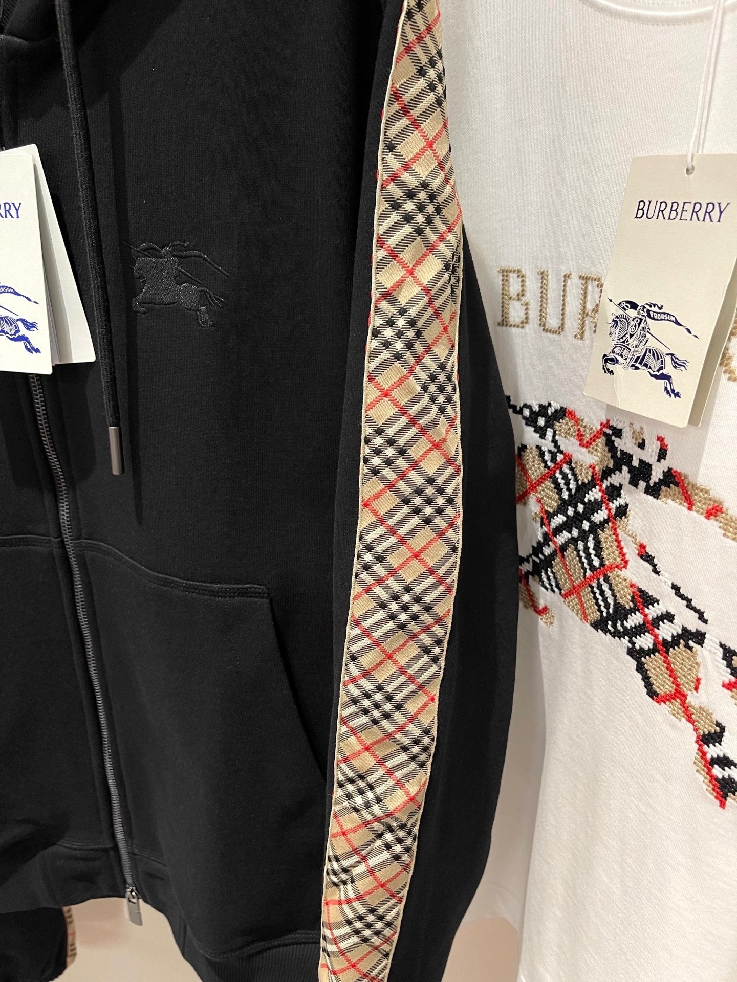 Burberry Check Trim Cotton Zip Hoodie "Black"