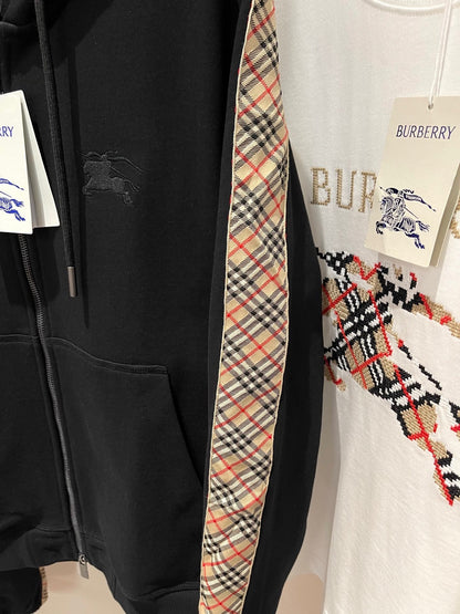 Burberry Check Trim Cotton Zip Hoodie "Black"