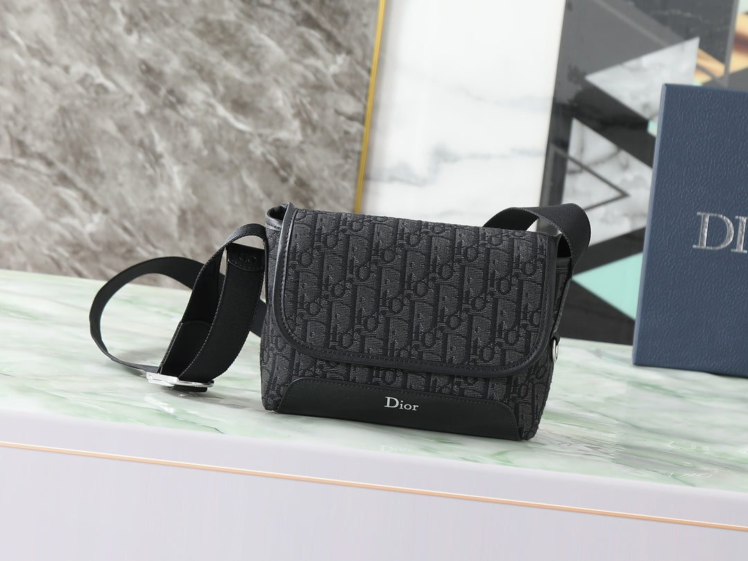 Dior Jett Mini Messenger Bag with Flap "Dior Oblique in Black Jacquard"