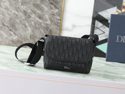 Dior Jett Mini Messenger Bag with Flap "Dior Oblique in Black Jacquard"