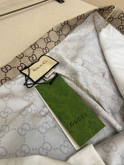 Gucci GG Supreme Print Silk Trousers "Beige"