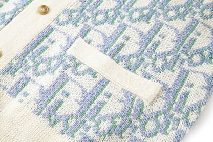 Dior Oblique Cardigan "White and Blue Virgin Wool Jacquard"