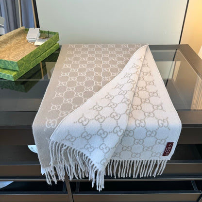 Gucci GG Cashmere Scarf "Grey-White"