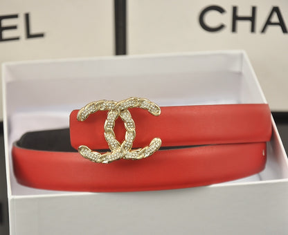 Chanel Crystal CC Leather Belt "Red-Gold"