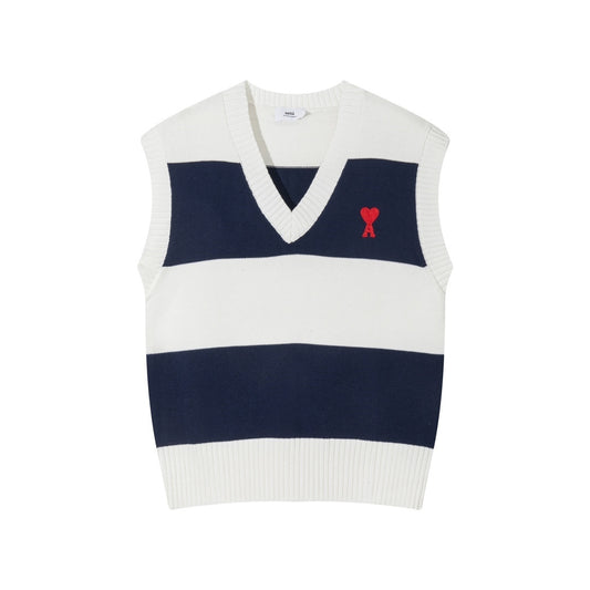 Ami Paris Sweater Vest "White-Navy Blue"