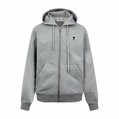 Ami Paris Zip-Up Hoodie "Grey"