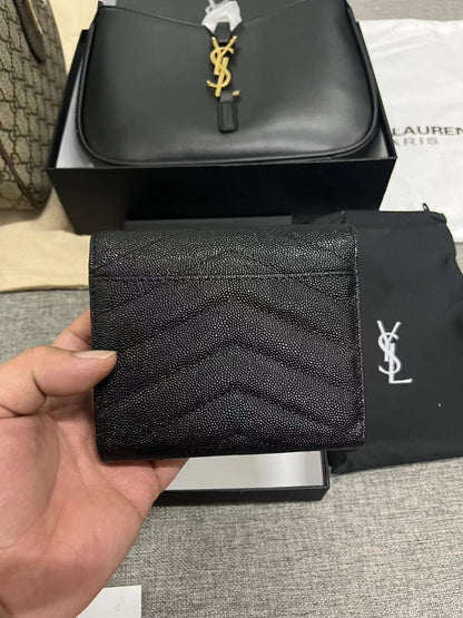 Yves Saint Laurent Compact Flap Cassendre Wallet Silver
