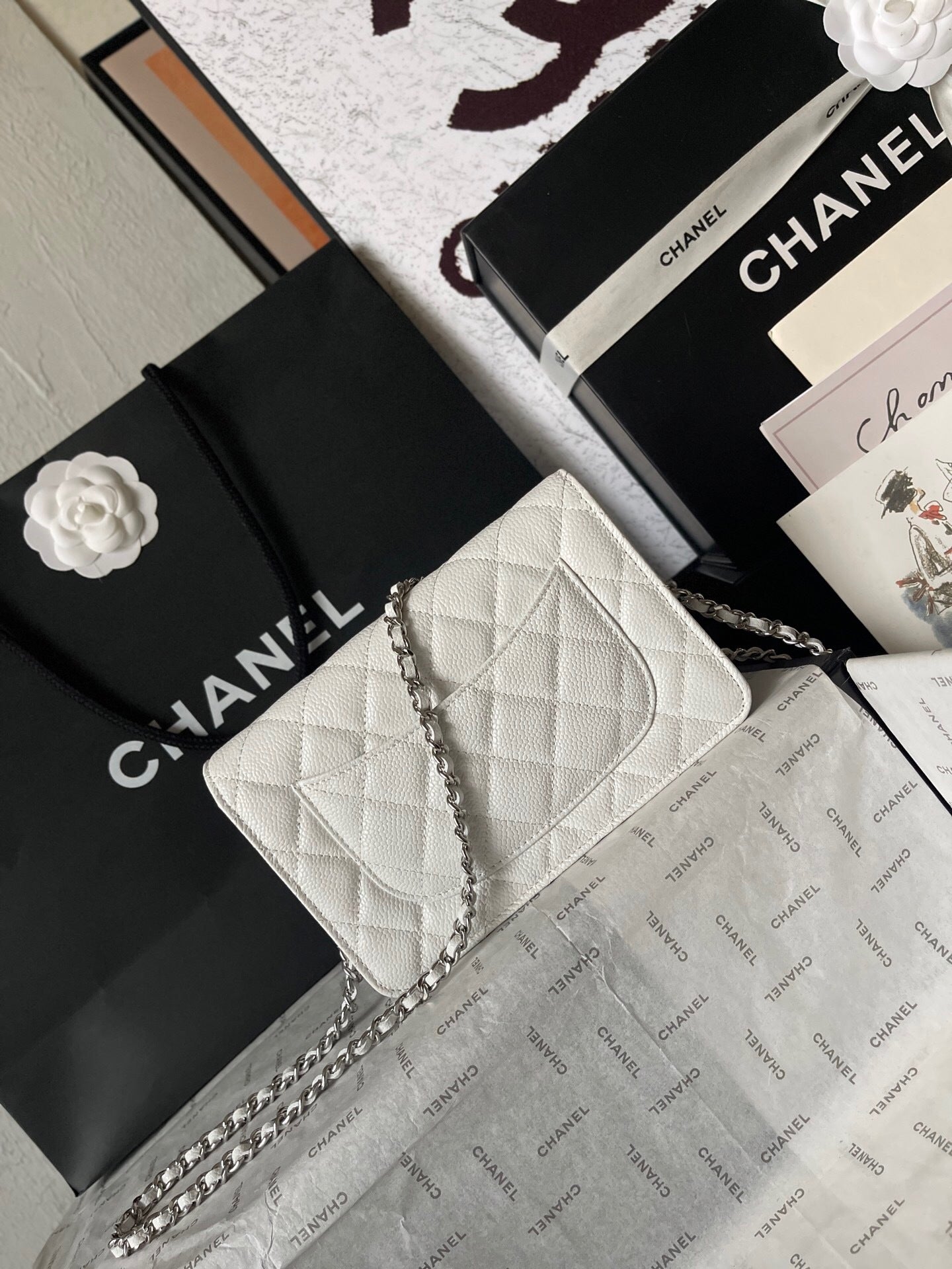 Chanel Quilted Caviar Leather Classic Wallet on Chain