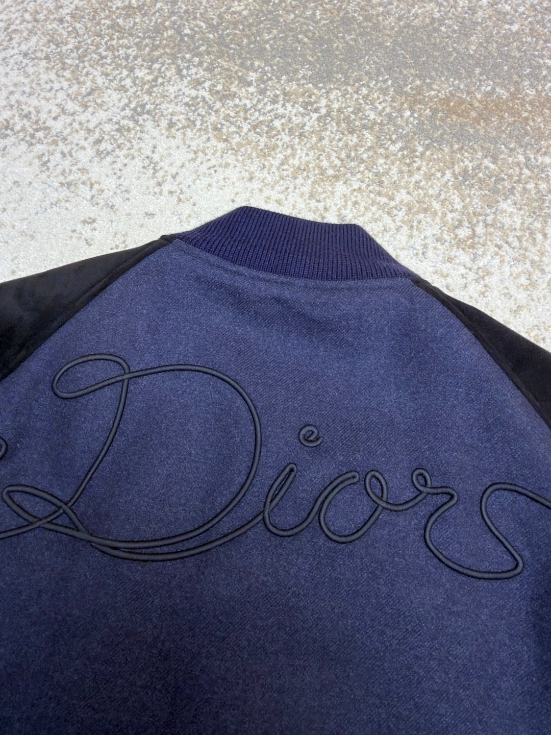 Dior Ribbon Varsity Jacket "Blue Lambskin Suede and Cotton"