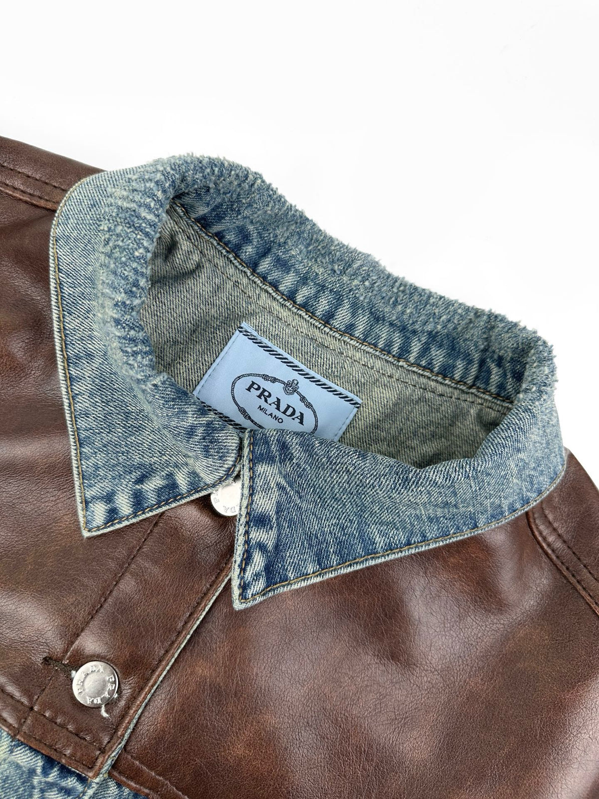 Prada Leather-Trimmed Denim Jacket