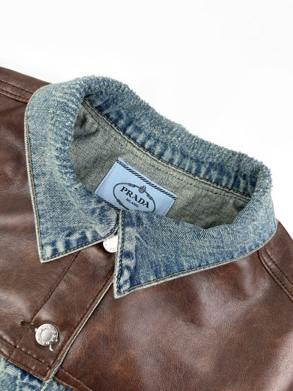 Prada Leather-Trimmed Denim Jacket
