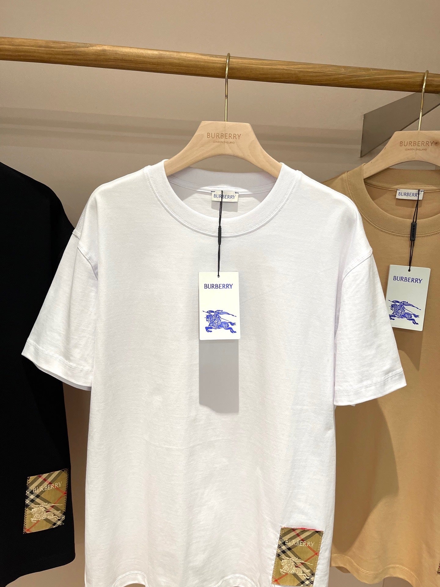 Burberry Check Label Cotton T-Shirt "Chalk"
