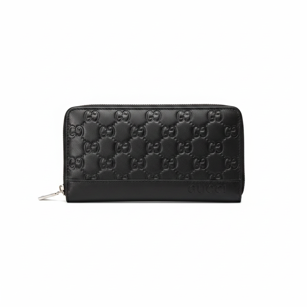 Gucci GG Leather Embossed Zip Around Wallet