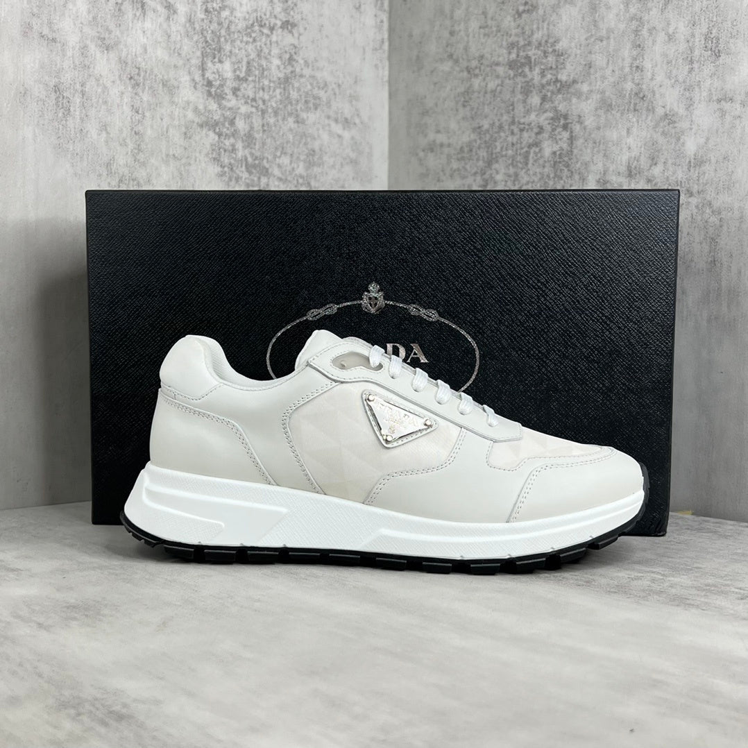 Prada Leather and Re-Nylon Sneakers "White"