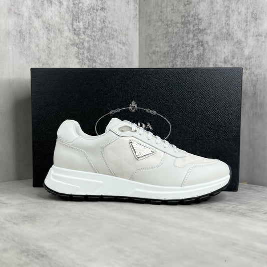 Prada Leather and Re-Nylon Sneakers "White"